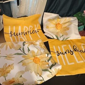 Yellow and White Floral Pillow Covers